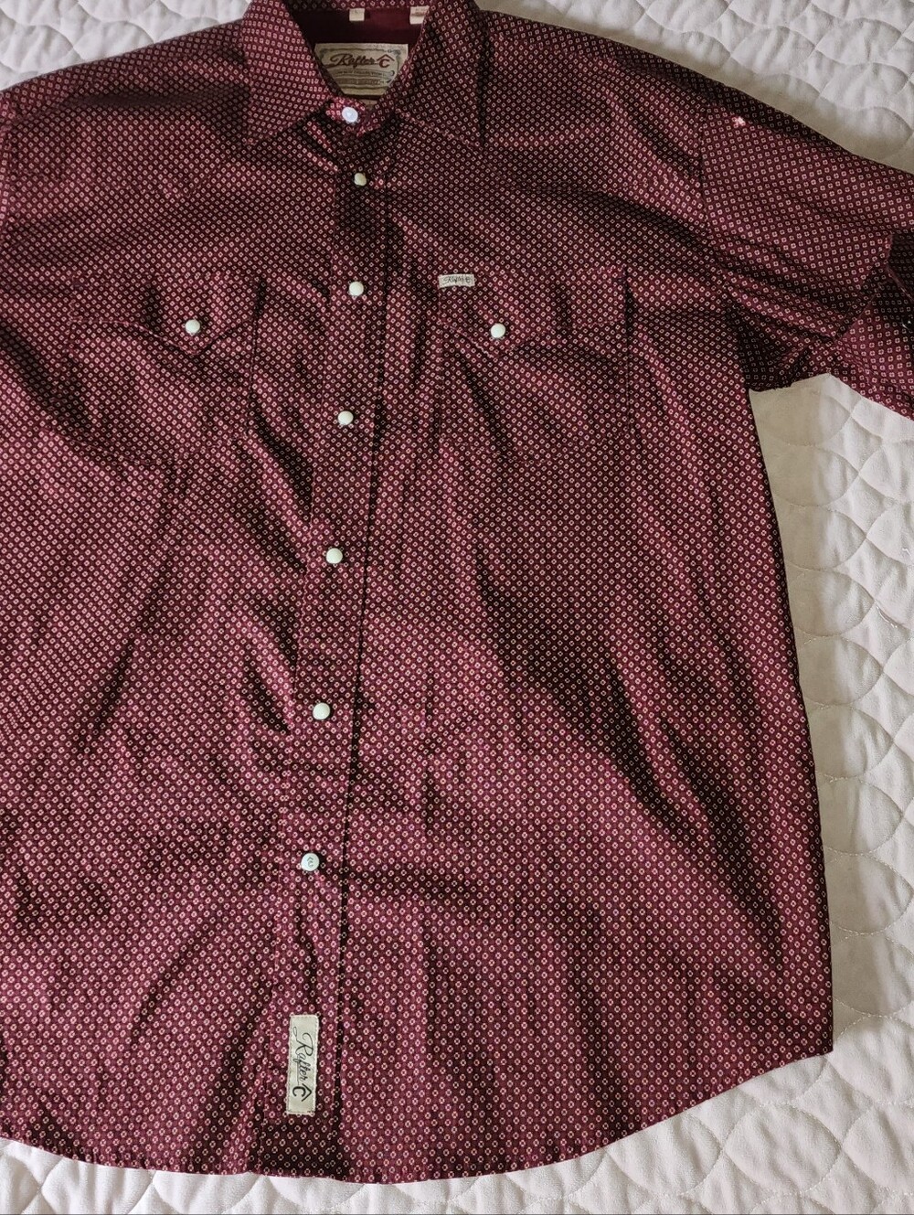 Burgundy Geo-Print Long Sleeve Button-Down Shirt